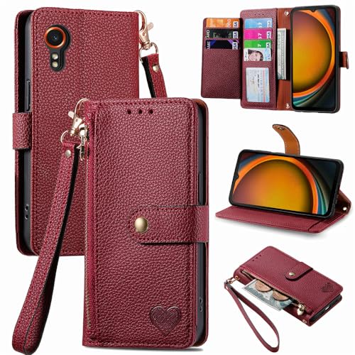 Luxuriöse Schutzhülle mit mehreren Kartenschlitzen, kompatibel mit Samsung Galaxy Xcover7 GalaxyXcover7 SM-G556B, magnetisch, Klappetui, Brieftaschen-Clip, Rot