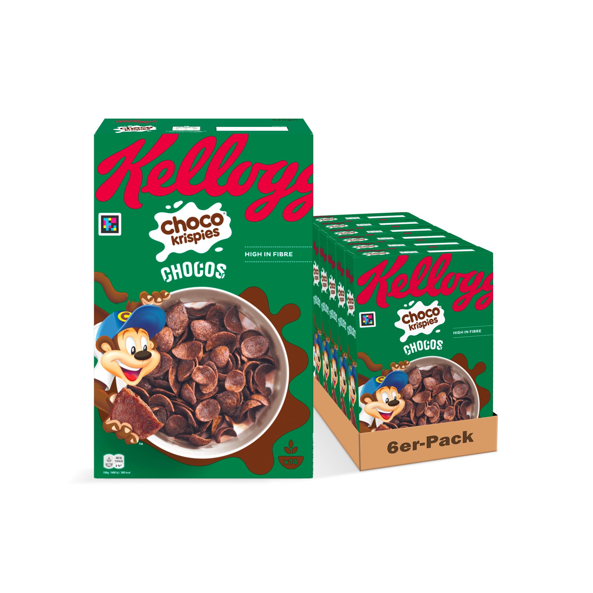 Kellogg's Choco Krispies Chocos (6 x 420 g) – schokoladige Cerealien verwandeln die Milch in Kakao – knusprige Cereal-Chips mit Schokoladengeschmack für maximalen Frühstücks-Spaß