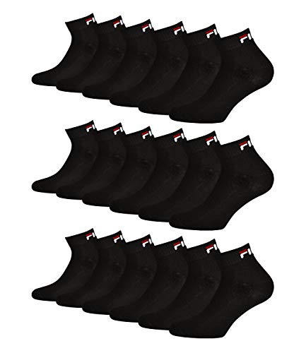 Fila® 6 Paar Socken Quarter Sneakers Unisex, 35-46 Trainer Socks, Einfarbig (39-42 (6-8 UK), Schwarz)