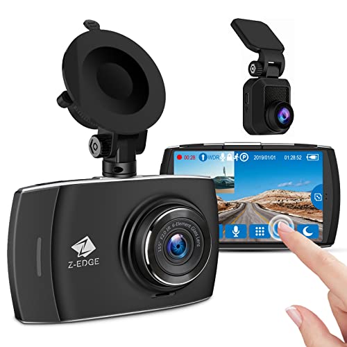 Z-Edge Dual Dashcam Autokamera Ultra HD 1440P mit Rückkamera Full HD 1080P, Touchscreen 4,0 Zoll, Loop-Aufnahme, WDR, G-Sensor, Bewegungserkennung, Parküberwachung, inkl. 32GB MicroSD Karte