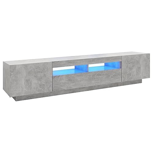 vidaXL TV Schrank mit LED-Leuchten Lowboard Sideboard Fernsehschrank Fernsehtisch TV Möbel Tisch Board HiFi-Schrank Betongrau 200x35x40cm