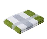 Gözze - New York Streifen Duschtuch, Weich und saugfähig, 100% Baumwolle, 70 x 140 cm - Apfelgrün/Weiß/Silber