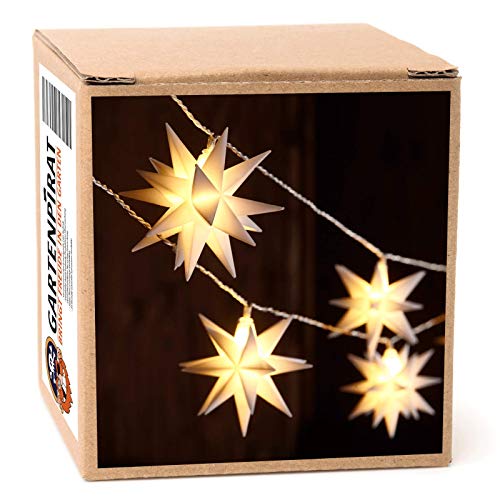 GARTENPIRAT LED Lichterkette 18 weiße Sterne 8,5 m Timer Weihnachten außen