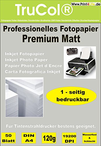 500 Blatt Fotopapier Matt 120g /m² einseitig DIN A4; Bis 9600 DPI Premium Mattes Wasserfestes Photopapier vom Markenhersteller