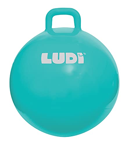LUDI XXL Blauer Hopper Ball Angepasster Griff - Großer aufblasbarer Hüpfball - Dicker und elastischer Kunststoff - Innen- und Außenspielzeug - Um EIN Spitzenhüpfer zu Werden | Ab 5 Jahren, 55