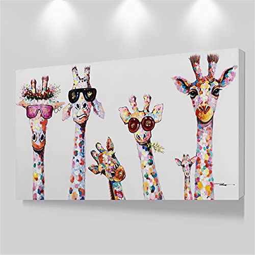 Giraffenfamilie Leinwandmalerei Dekorative Gemälde Neugierige Giraffenfamilie Leinwand Wandkunst Poster 80x160cm (31 "x63") Kein Rahmen