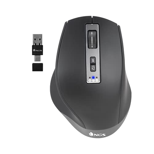 NGS Blur - Wiederaufladbare drahtlose Multi-Device-Maus, mit Bluetooth 4.0 / 4.0, 800 / 1600 / 3200dpi, 10 m Reichweite, Farbe: schwarz