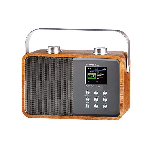 Albrecht DR850, 27385, tragbares Digitalradio für Zuhause oder unterwegs mit Akku, kombiniert DAB+ mit UKW und Bluetooth-Musikstreaming, braunes Holzgehäuse