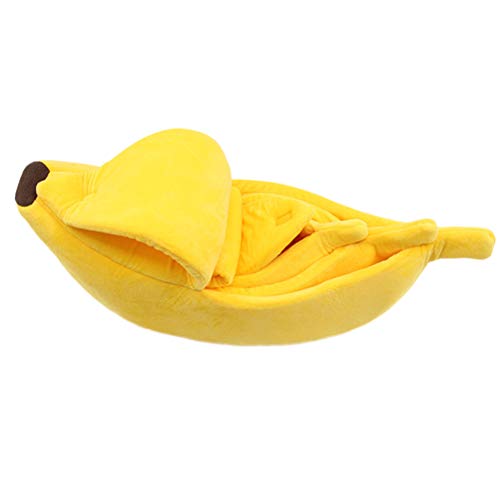 UKCOCO Abnehmbare Bananenform Haustier Bett Kissen, weiche warme Hund Welpen Katze Bett Haus Nest, Größe S (gelb)