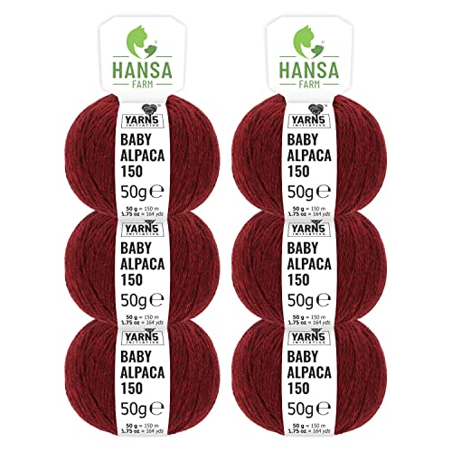 HANSA-FARM | 100% Baby Alpakawolle in 50+ Farben (kratzfrei) - 300g Set (6 x 50g) - weiche Alpaka Wolle zum Stricken & Häkeln in 6 Garnstärken by Hansa-Farm - Weinrot Heather (Rot)