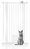 Bettacare Tor mit abschließbarer Katzenklappe, 75 cm – 148,7 cm, Treppe und Haustiergitter, 68,5 cm – 75 cm, Weiß