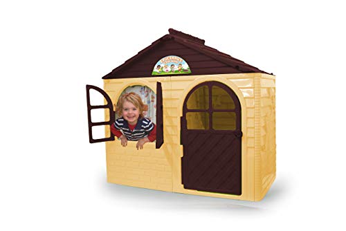 Jamara 460499 Spielhaus Little Home beige-aus robustem Kunststoff, Montage, stabiles Stecksystem, leicht zu reinigen, Indoor-Outdoor geeignet, Türe/Fenster Lassen Sich öffnen, Vorhänge