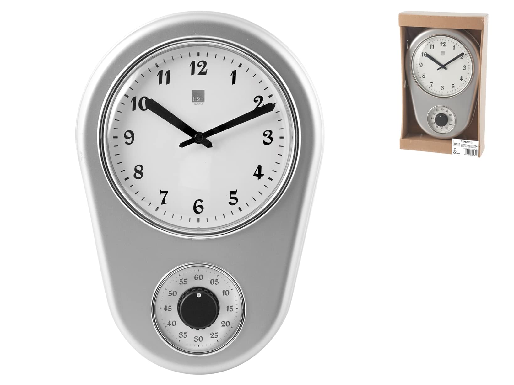 H&h orologio con timer contaminuti, 31x21 cm, argento