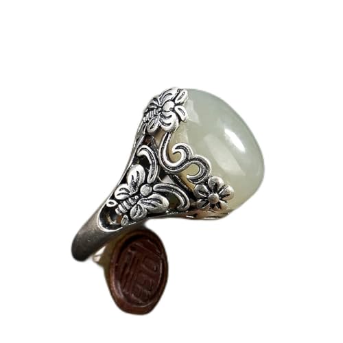 Verstellbarer Ring für Damen – Ring für Damen mit verstellbarer Öffnung, offene Ringe mit Vintage-Schmetterlingsblumen-Intarsien aus natürlicher Hetian-Jade, handgefertigter einzigartiger Schmuck für