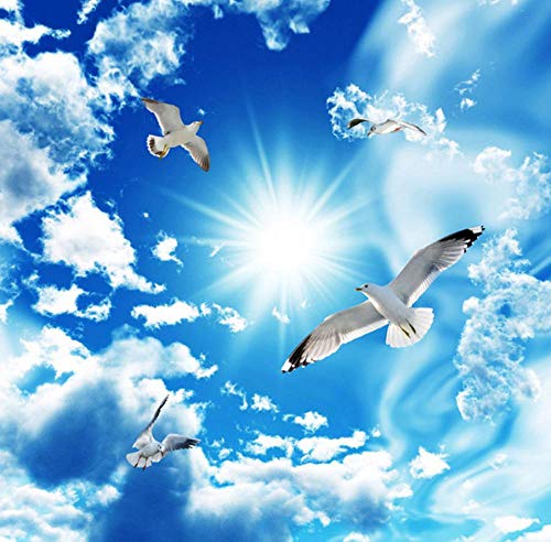 FHOMEY Tapete Wandbild 3D Deckenbild Tapete Stereo Blauer Himmel Weiße Wolken Taube Natur Landschaft Foto Wandbild Decke Wallpapers-300 * 210Cm