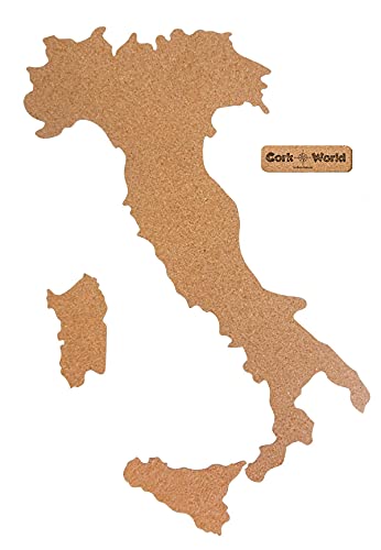 Italien als Pinnwand aus Kork XXL ca. XXL 90x45 cm | Umriss Italien zum Pinnen und als Wanddeko | Tolle CORKWORLD | Detailgenau & Hochwertig
