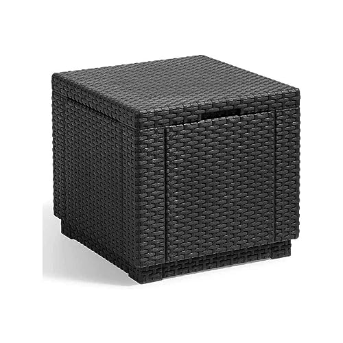 ALLIBERT JARDIN Table cube imitation rotin tressé avec rangement de 60 l - 42x42x39 cm - Graphite