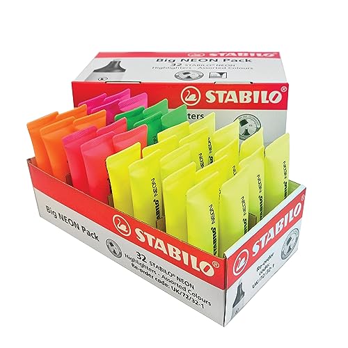Textmarker - STABILO NEON - 32er Pack - mit 5 verschiedenen Farben