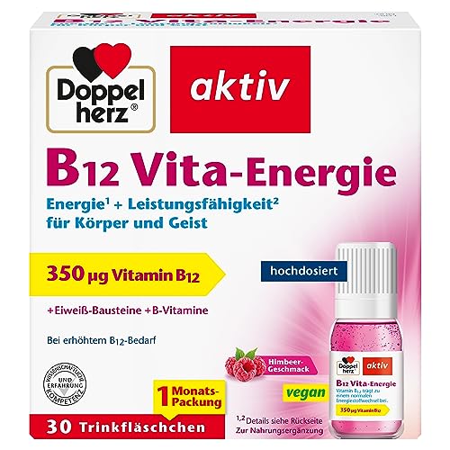 Doppelherz B12 Vita-Energie – Vegan und hochdosiert mit 350 µg Vitamin B12 pro Trinkfläschchen – 30 Ampullen