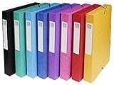 Exacompta 50400E 8er Pack Premium Sammelboxen Aufgebaut mit Gummizug 40 mm breit aus extra starkem Colorspan-Karton mit Rückenschild für DIN A4 Archivbox Heftbox Dokumentenbox farbig sortiert