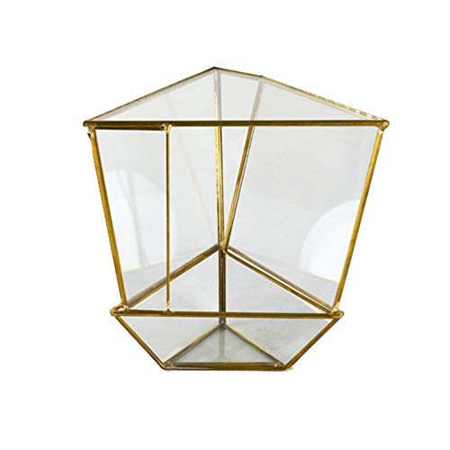 Einzigartiger moderner Metallglas unregelmäßige geometrische für Zuhause und Hochzeit Innen- und Außendekoration Pflanzenhalter Display Container (Farbe: Messing, Größe: 18 x 15 x 16,5 cm)