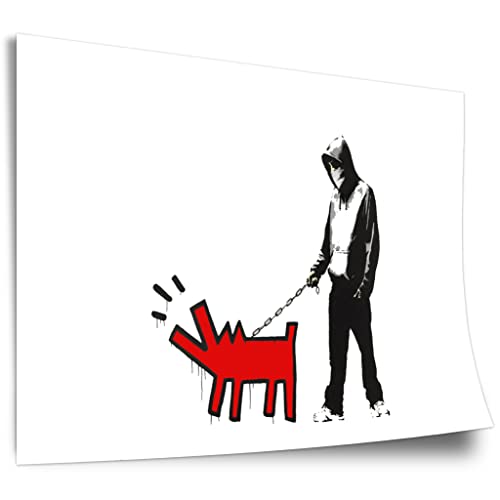 Poster aus Baumwolle Banksy Keith Haring - Bellender Hund, Pop-Art Modern Street-Art, Kunstdruck Klein bis Groß XXL - Wohnzimmer, Schlafzimmer Kunstdruck ohne Rahmen, Wandbild - A4, A3, A2, A1, A0.