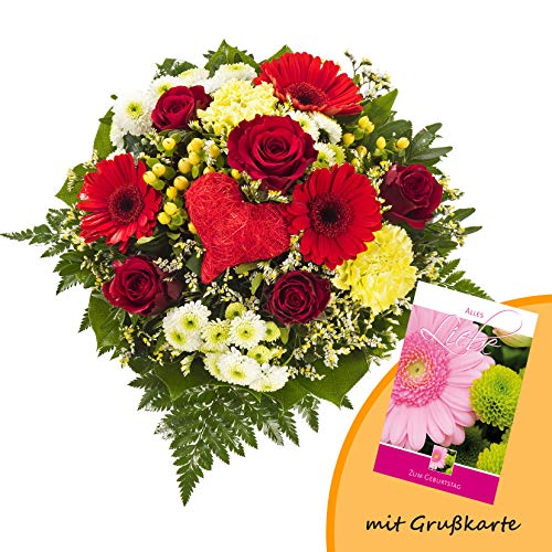 Dominik Blumen und Pflanzen, Blumenstrauß Herzensfreude und Grußkarte "Geburtstag"