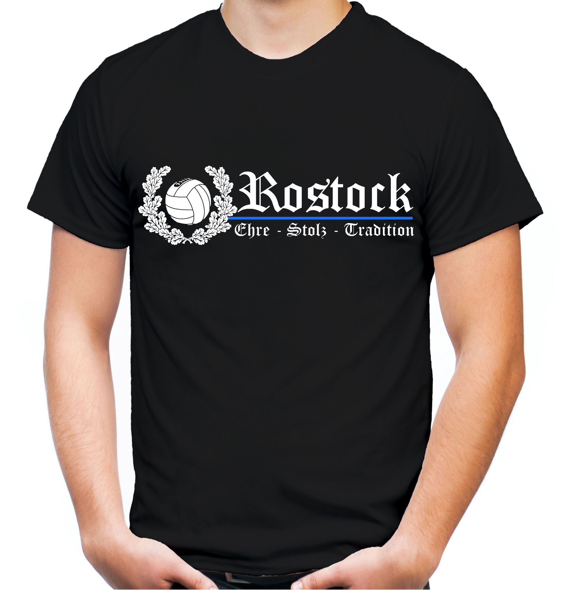 Rostock Ehre & Stolz Männer und Herren T-Shirt | Fussball Ultras Geschenk | M2 FB (XXXL, Schwarz)