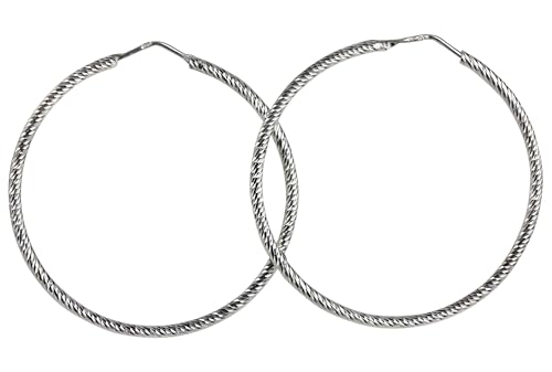 SILBERMOOS Damen Creolen rund Kreis glänzend diamantiert 925 Sterling Silber Ohrringe