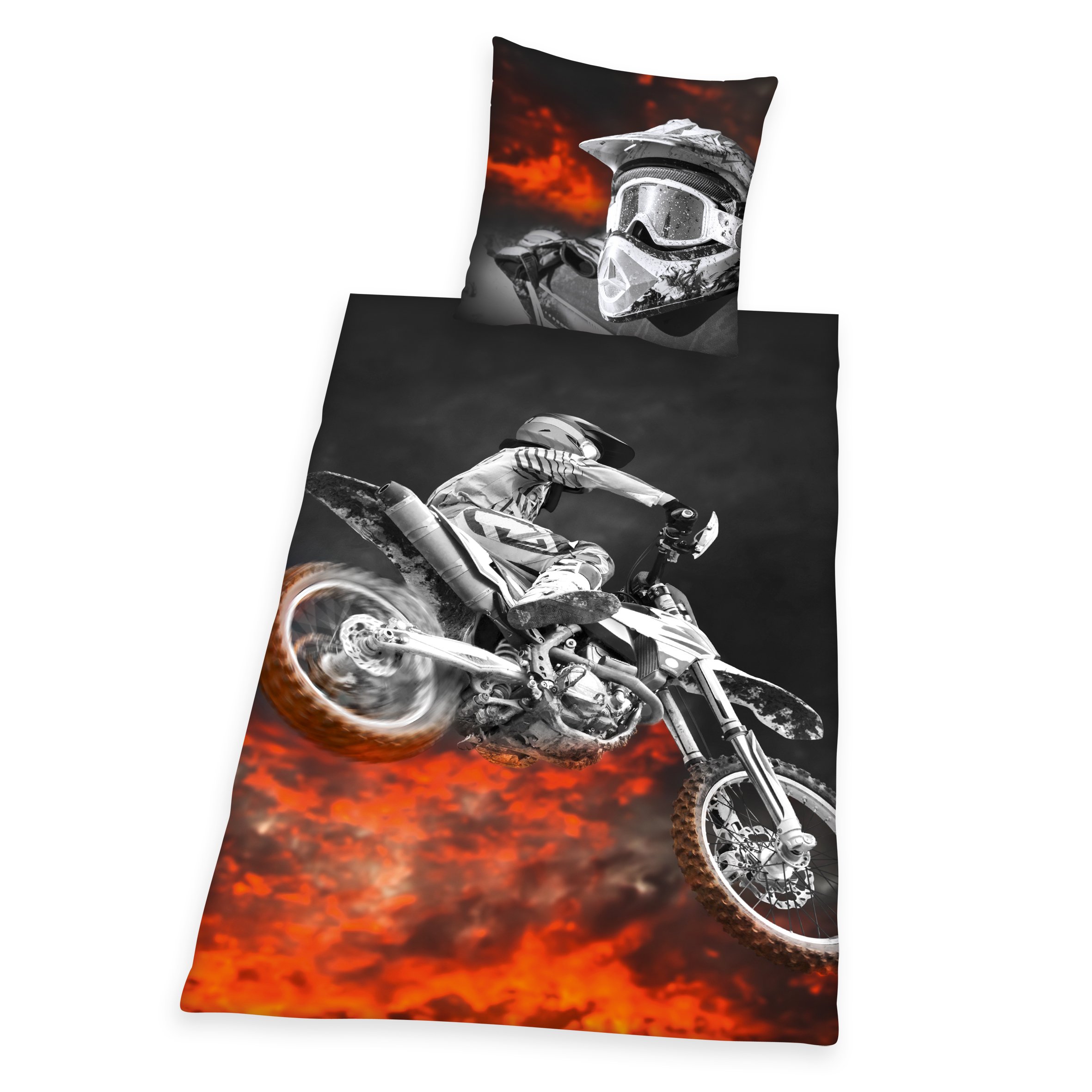 Herding Young Collection Bettwäsche-Set, Motocross Wendemotiv, Bettbezug 135 x 200 cm, Kopfkissenbezug 80 x 80 cm, Polyester