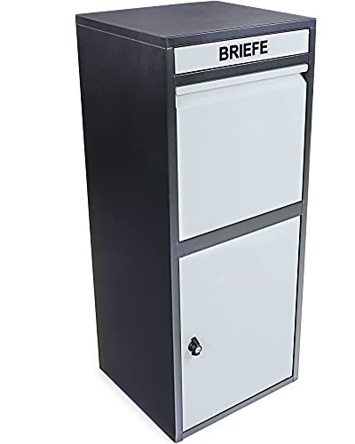 Ondis24 Korona Paketbox Postbox für Pakete, Päckchen, Warensendungen und Briefe mit Paketsafe (103 cm, Schwarz Grau)