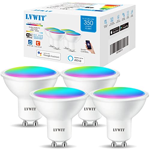 LVWIT GU10 Wlan LED Lampe RGB, 5W ersetzt 32W, 350lm, WiFi Smart Lampe, kompatibel mit Alexa, Echo and Google Assistant, dimmbar via Tuya App (4er Pack)