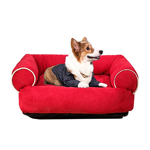 Nyescasa Hundebett Hundesofa (2XL) 80x60 cm Farbe Rot, Schlafsofa Wildleder mit gekämmter Baumwolle Füllung für mittelgroße und Grosse Hunde und Katzen, Haustier Tiefschlaf Warm Hundekissen