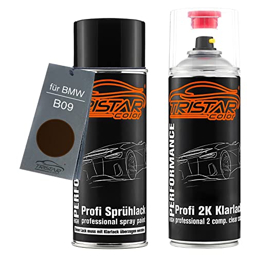 TRISTARcolor Autolack 2K Spraydosen Set für BMW B09 Marakeshbraun Metallic/Marakesh Brown Metallic Basislack 2 Komponenten Klarlack Sprühdose