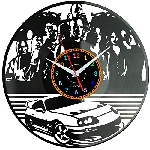 EVEVO Fast of The Furious Block Wanduhr Vinyl Schallplatte Retro-Uhr Handgefertigt Vintage-Geschenk Style Raum Home Dekorationen Tolles Geschenk Uhr