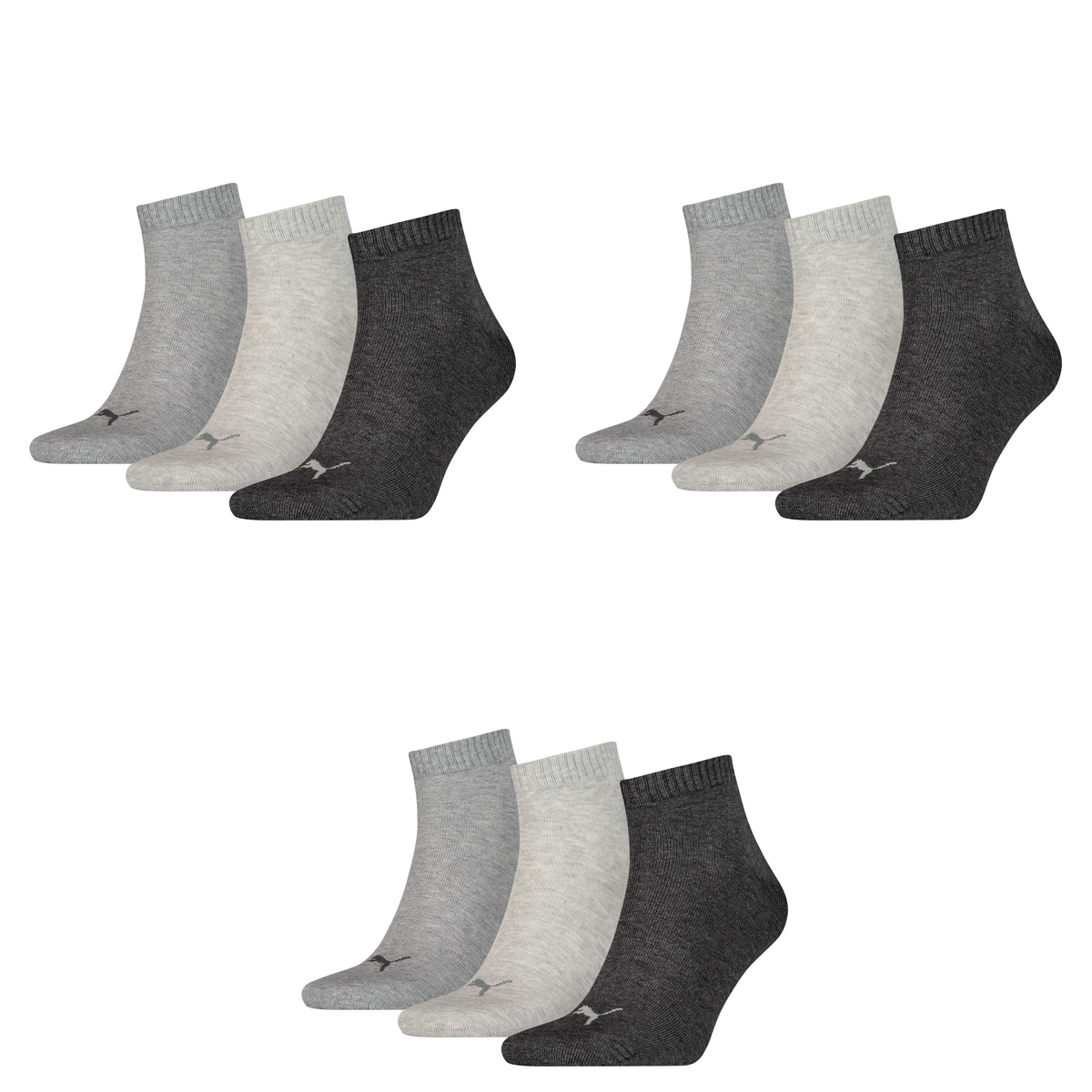 PUMA Plain 3P Quarter Socke, Grau (Anthrazit/L Mel Grey/M Mel Grey), 35-38