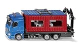 siku 3556, LKW mit Baucontainer, 1:50, Metall/Kunststoff, Blau/Rot, Inkl. Kran zum Abnehmen des Containers