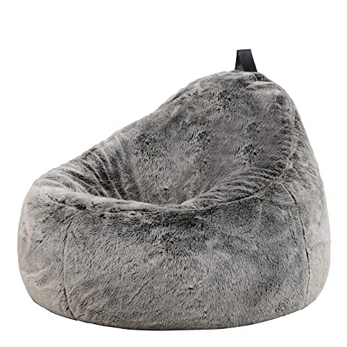 Icon Sitzsack-Sessel Flauschig aus Kunstfell „Kokon“, Grau, Sitzsack Erwachsene mit Füllung, Indoor Sitzsack Kuschelig Groß mit Lehne