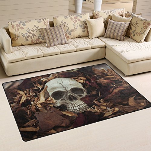 Use7 Totenkopf-Teppich mit menschlichem Blatt, rutschfeste Bodenmatte, Fußmatten, Wohnzimmer, Schlafzimmer, 100 x 150 cm