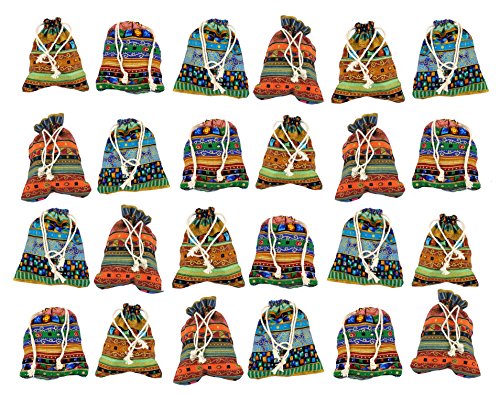 24 Stoff Säckchen handgemacht für Adventskalender und mehr ca. 9 x 13 cm klein 100% Baumwolle für Schmuck Verpackung / Gastgeschenke / Geschenk / Hochzeit - Design: Muster aus Indien & Ägypten