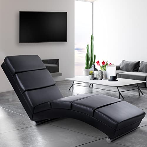 MIADOMODO® Relaxliege - ergonomisch, gepolstert, 154x51x73cm, Kunstleder, Schwarz - Liegestuhl, Relaxsessel, Chaiselongue, Loungesessel, Sesselliege, Sofaliege, Polsterliege