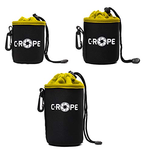 C-Rope Neopren Objektivbeutel mit Fleece-Fütterung als Schutztasche für Objektive und Kamerazubehör, (3er Set), Größe XS, S, M
