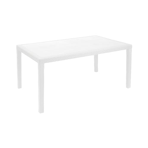 Rechteckiger Tisch für den Außenbereich, Struktur aus Hartharz mit Rattaneffekt, Made in Italy, 150 x 90 x 72 cm, Farbe Weiß