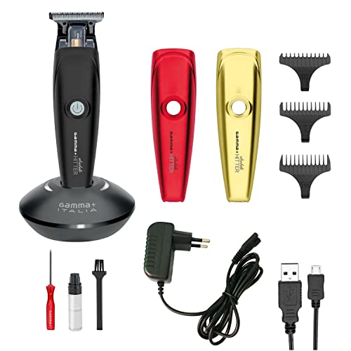 GAMMAPIU' Absolute Hitter Trimmer, professionelle Herren-Haarschneidemaschine mit austauschbarem Cover (Schwarz, Rot, Gold), wiederaufladbarer elektrischer Bartschneider mit Ladestation, Kabel und USB