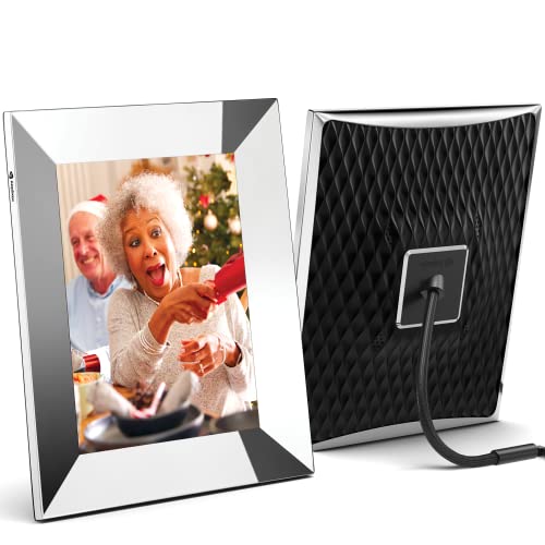 Nixplay 9,7 Zoll 2K Smart Digitaler Bilderrahmen mit WLAN (W10G), Silber, Videoclips und Fotos sofort per E-Mail oder App teilen