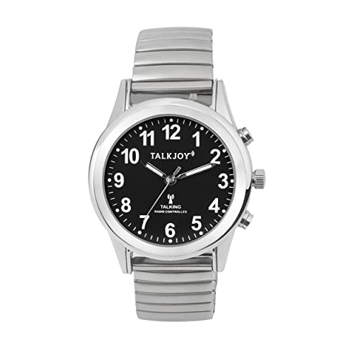 Premium Schwarzes Zifferblatt Funkuhr Herren Sprechende Uhr Metallzugarmband Armbanduhr Seniorenuhr Blindenuhr