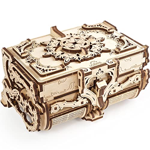 UGEARS Antik-Schatulle 3D Modellbausatz Holztruhe - 3D Holzbausatz Schatzkiste - 3D Puzzle Erwachsene Box - Original Schmuckkästchen Mechanische Modell für Jugendliche und Erwachsene - Schmuckbox
