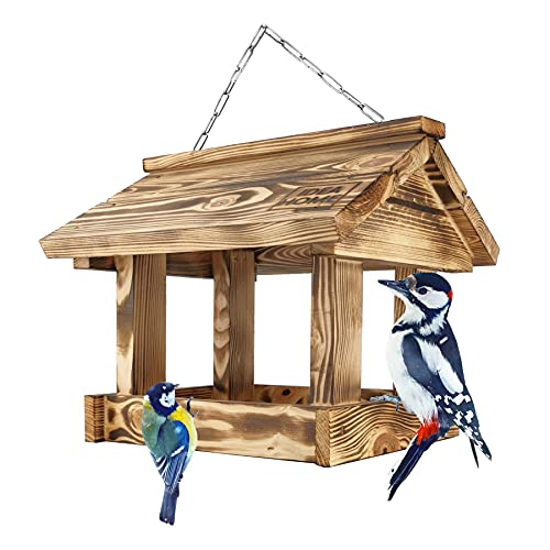 LEVIATAN MAXI Vogelfutterhaus holz Vogelhaus an einer Kette Vogelhaus zum Aufhängen Futterstation zur ganzjährigen Wildvögel Fütterung