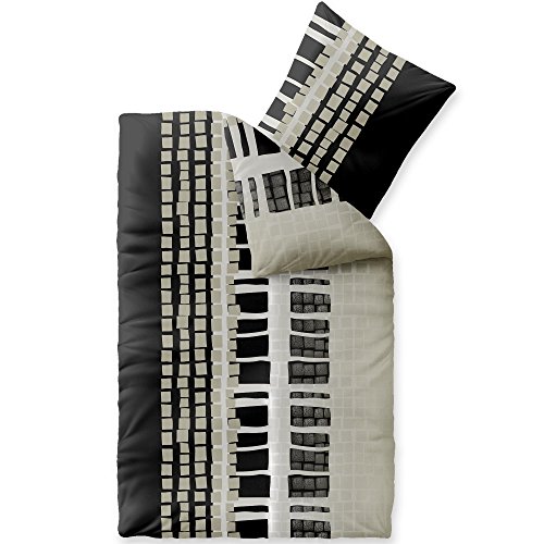 CelinaTex Style Bettwäsche 135 x 200 cm 2teilig Mikrofaser Fleece Bettbezug Daniela Streifen schwarz beige weiß