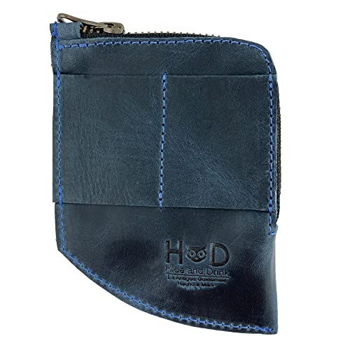 Hide & Drink, EDC Pocket Wallet Handgefertigt aus Vollnarbenleder, Aufbewahrungsbox für Bargeld, Reißverschluss Organizer, Kartenhalter, Reisezubehör, Schiefer, Blau, Slate Blue, Classic